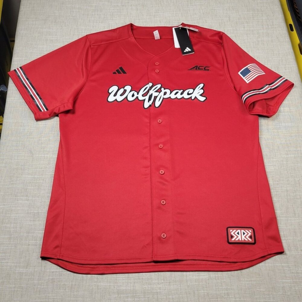 Men's Adidas Red NC State Wolfpack Retro Replica Baseball Jersey NWT Size M